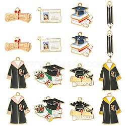 14Pcs 7 Styles Graduation Season Alloy Enamel Pendants, School Uniform & Student Card & Bachelor Cap & Book & Pencil, Mixed Color, 14~30x6~30x1~2mm, Hole: 1.8~2mm, 2pcs/style(ENAM-FS0001-80)