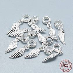 925 Sterling Silver European Dangle Charms, Large Hole Pendants, Wing, Silver, 27mm, Hole: 4mm, Wing: 18x6.5x3mm(STER-T002-67S)