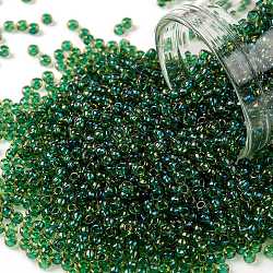TOHO Round Seed Beads, Japanese Seed Beads, (242) Inside Color Jonquil/Emerald Lined, 11/0, 2.2mm, Hole: 0.8mm, about 1110pcs/10g(X-SEED-TR11-0242)