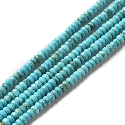 Natural Howlite Beads Strands, Dyed, Faceted, Disc, Turquoise, 4x2mm, Hole: 0.7mm, about 192pcs/strand, 15.12 inch(38.4cm)(G-C025-10B)