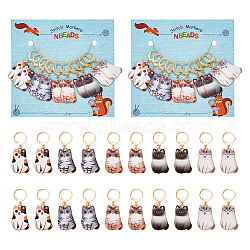 10Pcs 5 Style Cat Alloy Enamel Pendant Locking Stitch Markers, 304 Stainless Steel Stitch Markers, Mixed Color, 4.1cm, 2pcs/style(HJEW-AB00138)