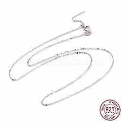 Rhodium Plated 925 Sterling Silver Beadable Necklaces, Cable Chains Necklace for Women, Platinum, 17.72 inch(45cm)(STER-I021-01P)