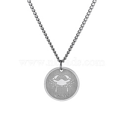 Non-Tarnish Stainless Steel 12 Constellation Pendant Necklaces for Sweater, Stainless Steel Color, Cancer(FZ0908-2)