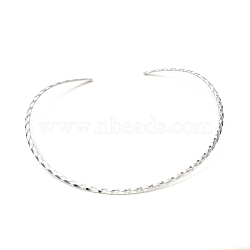 304 Stainless Steel Rhombus Textured Wire Necklace Making, Rigid Necklaces, Minimalist Choker, Cuff Collar, Stainless Steel Color, 0.14 inch(0.35cm), Inner Diameter: 5-3/8 inch(13.7cm)(MAK-L015-02P)