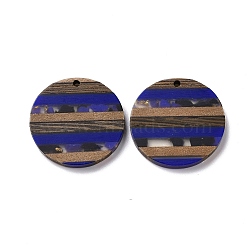 Transparent Resin & Walnut Wood Pendants, with Gold Foil, Flat Round Charm, Blue, 30x3.5mm, Hole: 2mm(RESI-TAC0017-68A-04)