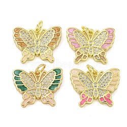 Brass Micro Pave Clear Cubic Zirconia Pendants, with Enemal Real 18K Gold Plated, Beutterfly, Mixed Color, 18x23x3mm, Hole: 4mm(KK-R159-24G)