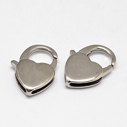 Tarnish Resistant 304 Stainless Steel Lobster Claw Clasps, Heart, Stainless Steel Color, 16x11.5x3mm, Hole: 1mm(X-STAS-D069-01)