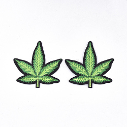 Computerized Embroidery Cloth Iron on/Sew on Patches, Appliques, Costume Accessories, Pot Leaf/Hemp Leaf Shape, Green, 66x66x1.5mm(X-FIND-T030-204)