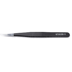 Spray Painted 201 Stainless Steel Beading Tweezers, Straight & Pointed Tip, Black, 14x0.95cm(TOOL-G021-05)