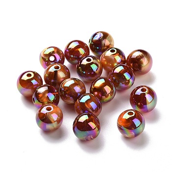 UV Plating Rainbow Iridescent Acrylic Beads, with Gold Foil, Round, Sienna, 13mm, Hole: 2mm