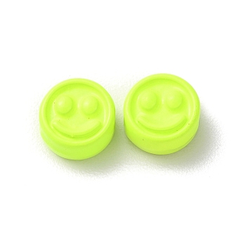Spray Painted Alloy Beads, Flat Round with Smiling Face, Green Yellow, 7.5x4mm, Hole: 2mm