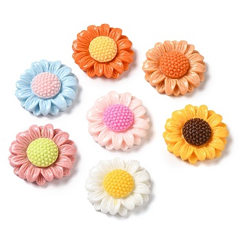 Opaque Resin Decoden Cabochons, Sunflower, Mixed Color, 25x25x6mm