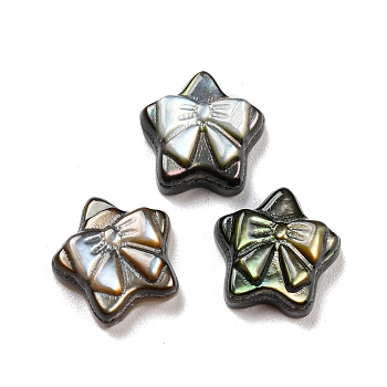 Natural Black Lip Shell Cabochons, Sea Shell, Star with Engraved Bowknot, 11x11x4.3mm