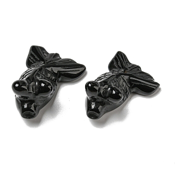 Natural Obsidian Carved Healing Goldfish Figurines, Reiki Energy Stone Display Decorations, 21.5x29~29.5x37~39mm