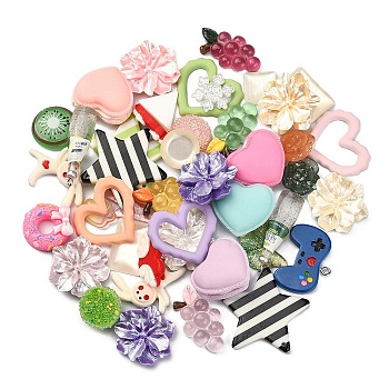 Opaque & Transparent Resin Cabochons, with Sequins/Paillette, Mixed Shapes, Mixed Color, 13~35x13~29mm, 45pcs/bag