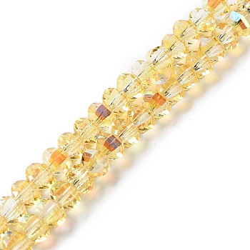 Transparent Electroplate Glass Beads Strands, Golden Plated, Faceted Lantern, Gold, 6x4.5mm, Hole: 1.4mm, about 98pcs/strand, 17.72''(45cm)