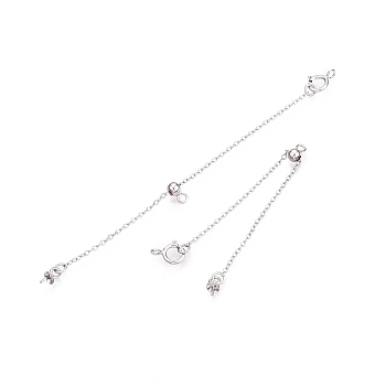 Anti-Tarnish 925 Sterling Silver Chain Extenders, Slider Cable Chain, Platinum, 83mm, Pendant: 6x3mm, Pin: 0.6mm, Clasp: 5.5x7.5x2.5mm