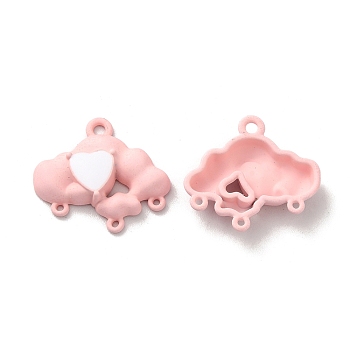 Alloy Chandelier Component Links, Spray Painted, Lead Free & Cadmium Free, Cloud with Heart, Pink, 19x21x4.5mm, Hole: 1.8mm