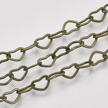 Soldered Brass Covered Iron Heart Chains, with Spool, Antique Bronze, 5x7x0.7mm, about 328.08 Feet(100m)/roll