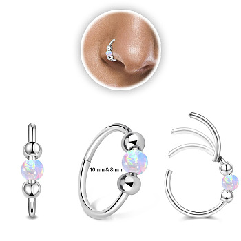 316L Surgical Stainless Steel & Cat Eye Ball Hoop Nose Rings, Cartilage Earrings, Stainless Steel Color, Inner Diameter: 10mm, Pin: 1mm