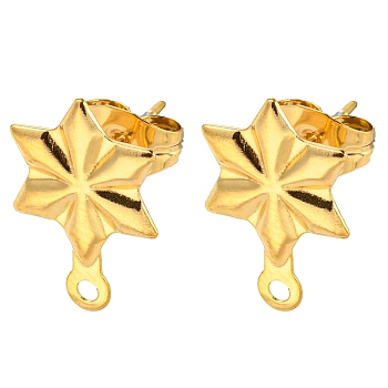 304 Stainless Steel Stud Earring Findings, with Horizontal Loops, Golden, Star, 14.5x9.5mm, Hole: 1.2mm, Pin: 0.7mm