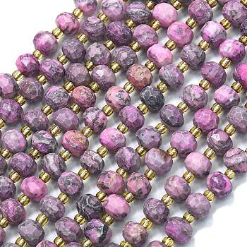 Natural Netstone Dyed Beads Strands, with Seed Beads, Faceted, Lantern, 8~8.5x6.5~7mm, Hole: 0.6mm, about 44pcs/strand, 15.16''(38.5cm)