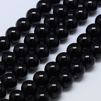 Natural Black Onyx Round Beads Strand, Dyed, Black, 12mm, Hole: 1mm, about 32pcs/strand, 15.74 inch