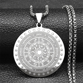 Constellation 304 Stainless Steel Box Chain Sun Pendant Necklaces, Stainless Steel Color, 23.54 inch(59.8cm)