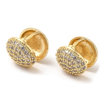 Clear Cubic Zirconia Flat Round Hoop Earrings, Brass Earrings for Women, Golden, 11x13x12mm