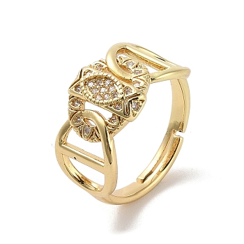 Brass Pave Cubic Zirconia Adjustable Rings, Oval, Real 18K Gold Plated, Inner Diameter: 17.2mm