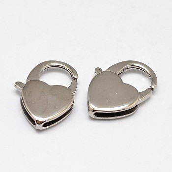 304 Stainless Steel Lobster Claw Clasps, Heart, Stainless Steel Color, 16x11.5x3mm, Hole: 1mm