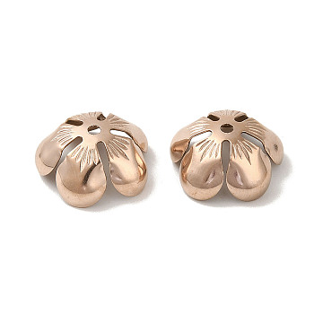 304 Stainless Steel Bead Caps, 5-Petal Flower, Rose Gold, 11.5x3mm, Hole: 1.5mm