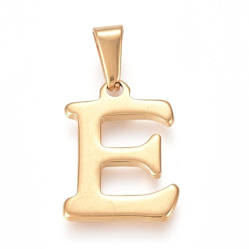 304 Stainless Steel Pendants, Golden, Initial Letter.E, 20x15x1.8mm, Hole: 3x7mm