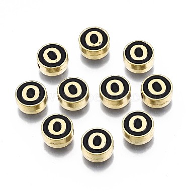 Light Gold Black Flat Round Alloy+Enamel Beads