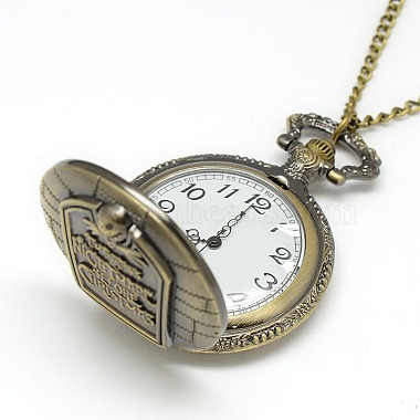 Alloy Flat Round Pendant Necklace Pocket Watch(WACH-N012-07)-4