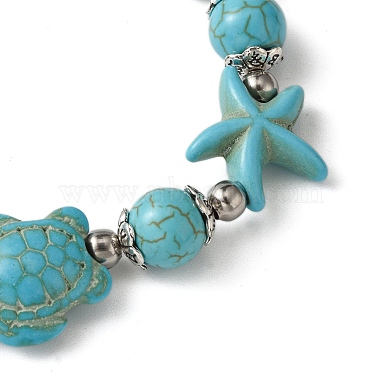 Starfish & Turtle Dyed Synthetic Turquoise Beaded Stretch Bracelets(BJEW-JB10925-02)-4