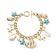 Natural Shell & Shell Pearl & Synthetic Turquoise Starfish Charm Bracelet(BJEW-TA00352)-1