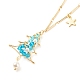 Christmas Tree Shell Pearl & Glass Braided Pendant Necklace with Bar Link Chains(NJEW-TA00028)-1