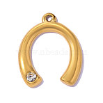 304 Stainless Steel Rhinestone Pendants, Hand Polished Horseshoe Charm, Ion Plating(IP), Long-Lasting Plated, Real 18K Gold Plated, 18x16mm,Hole:1.20mm(STAS-OY016-43G)