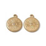 PVD Vacuum Plating 201 Stainless Steel Charms, Crystal Rhinestone Flat Round with Eye Pattern, Real 18K Gold Plated, 13.5x12x2mm, Hole: 1.4mm(STAS-J401-VC542)