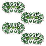 4Pcs Flower Alloy & Glass Rhinestone Applques, Hotfix Rhinestone, Platinum, Green, 65x38x5.5mm(DIY-MA0007-20A)