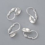 304 Stainless Steel Leverback Earring Settings, Flat Round, Silver, Tray: 14mm, 27x16x13.5mm, Pin: 0.7mm(STAS-F191-03S-14mm)