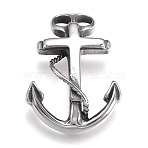 304 Stainless Steel Hook Clasps, For Leather Cord Bracelets Making, Anchor, Antique Silver, 43x31x8.5mm, Hole: 6mm(STAS-O114-080AS)