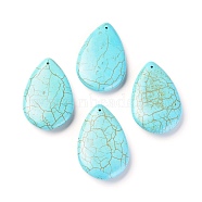 Synthetic Turquoise Big Pendants, Dyed, Teardrop, Turquoise, 54x35x10mm, Hole: 1mm(TURQ-L031-022)