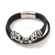 Braided Microfiber Leather Multi-strand Bracelets, 304 Stainless Steel Bracelets for Men, Dragon, 8-5/8x1-1/8 inch(22x2.7cm), Pendant: 62x13.5mm.(BJEW-B096-21E)