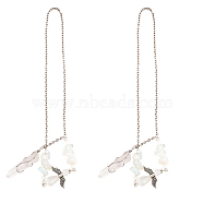 Natural Crystal Bullet Pendant Decorations, Hanging Sun Catchers, with Acrylic Beads and Alloy Wing Charm, Opalite Chips, for Car Home Decoration, Clear, 255mm, 2pcs/box(HJEW-CA0001-58)
