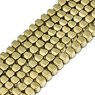Electroplate Non-magnetic Synthetic Hematite Beads Strands, Square, Real 18K Gold Plated, 2x2x2mm, Hole: 0.8mm, about 187~189pcs/strand, 15.75 inch(40cm)(G-S352-66A-01)