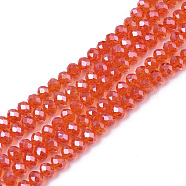 Electroplate Glass Beads Strands, Pearl Luster Plated, Faceted, Rondelle, Orange Red, 6x5mm, Hole: 1mm, about 85~88pcs/strand, 16.1~16.5 inch(41~42cm)(EGLA-A034-T6mm-A21)