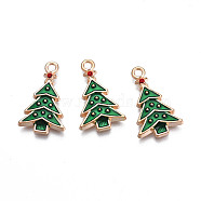 Christmas Alloy Enamel Pendants, Cadmium Free & Lead Free, Light Gold, Christmas Tree, Green, 22.5x13.5x2.5mm, Hole: 1.8mm(X-ENAM-Q442-65)