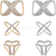 CHGCRAFT 6Pcs 6 Style Crystal Infinity-shaped & X-shape & Three Ring Shape Rhinestone Scarf Buckle Rings, Wire Wrap Alloy Clasps Holder for Clothing Scarf, Platinum & Golden, 21~28x24~41x18~21.5mm, 1pc/style(JEWB-CA0001-03)